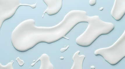 Obraz premium Creamy white lotion swirls on light blue background; texture, beauty, cosmetic product