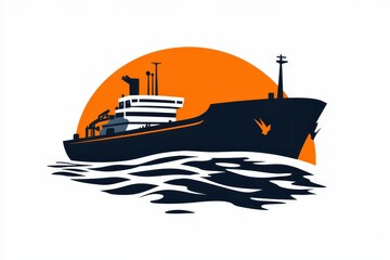 Obraz premium Cargo Ship Silhouette Against a Vibrant Sunrise at Sea