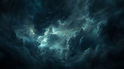 A tranquil ambiance is shattered as menacing storm clouds converge, their dark masses swirling with an eerie intensity