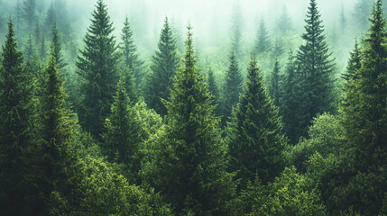Fototapeta premium A Tranquil Depiction of a Pine Forest – Tall Evergreen Trees Standing Strong in a Serene Environment