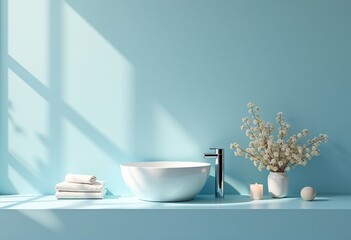 Refreshing Blue Countertop: Showcase Photo of a Light Blue Bathroom Surface, Perfect for Bathroom Renovation Ideas, Interior Design Visuals, and Modern Home Styling Guides.

