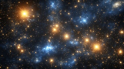 A breathtaking cosmic dance of golden and blue stars illuminating the vast expanse of the night sky with a mesmerizing nebula backdrop.