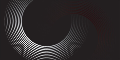 Abstract grey and red circle line vector on dark background. Modern simple overlap circle lines texture creative design.