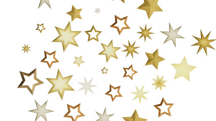 A black background with scattered gold stars in different sizes and shapes. The stars have a metallic sheen and are arranged randomly for a dynamic and festive look.