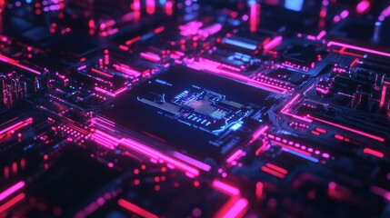 Obraz premium Quantum AI Chip Transmitting Pulsating Intelligence.