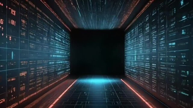 Digital Tunnel Matrix Technology Abstract Motion Background Red Blue Cyberpunk Data Stream