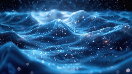 Ethereal Blue Data Waves with Sparkling Particles for Futuristic Concepts