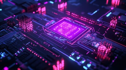 Fototapeta premium Quantum AI Machine Learning Processor Glowing in Dark