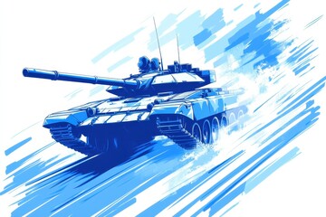 Stylish Digital Illustration of a Blue Tank in Motion