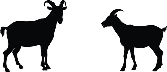 Simple Black Silhouettes of Various Goats