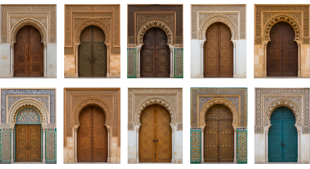Intricate Carved Wooden Doors Islamic Architectural Collage