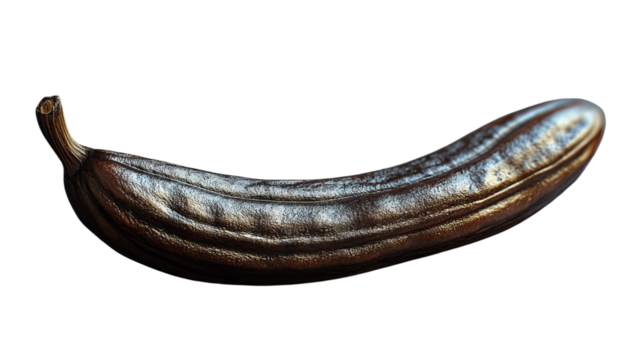 Metallic Banana: A close-up shot of a metallic banana on display, its texture and form showcasing the artistry of this unconventional food. 