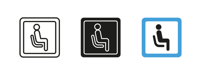 Seat icon. Public seating vector illustration. Symbol indicating a sitting area or waiting zone. Comfort and accessibility sign for transportation hubs, offices and public spaces.