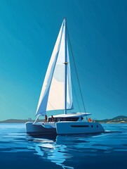 Naklejka premium Catamaran sailing on a calm sea under a clear blue sky