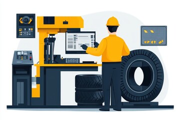 Worker Using Equipment in Tire Manufacturing Facility Setting