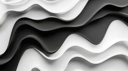 High-contrast black and white abstract waves, creating a modern and stylish visual composition.