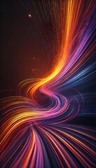 A striking abstract background and wallpaper featuring dynamic streaks of vibrant orange and purple light blending into a dark void