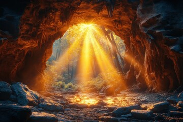 Easter Sunday Jesus Christ Resurrection Empty Tomb View from Cave to Jerusalem Calvary Hill