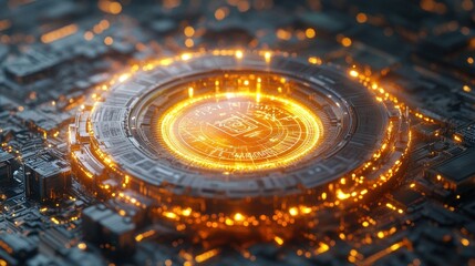 High-tech circuit glowing with energy