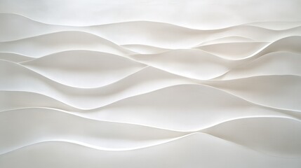 Obraz premium Minimalist white background with gentle overlapping waves and subtle light reflections.