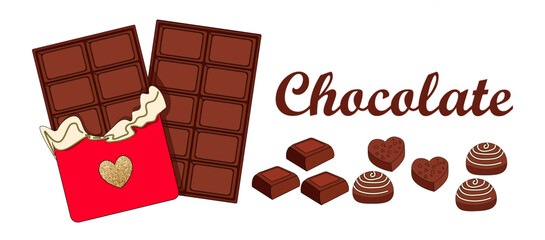 Chocolate set, collection of chocolate bars, handmade chocolate