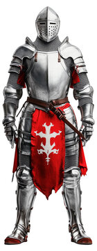 PNG Full suit of medieval knight armor with red tabard
