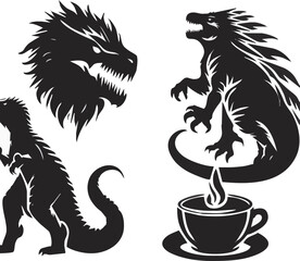 A wild kaiju head silhouette vector tattoo art