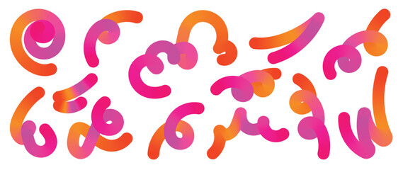 Abstract gradient line element design vector set. Creative concept modern art design with dynamic colorful wavy line shapes. Illustration for background, banner, card, poster, branding, ads.