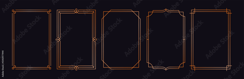 Fototapete golden frame set. minimalistic gold frames and borders for text and photo, art deco line modern eleg