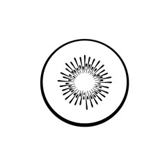 Abstract Burst of Energy: A minimalist and bold representation of an explosive burst of energy emanating from a central point, enclosed within a perfect circular frame, symbolizing power, dynamism.
