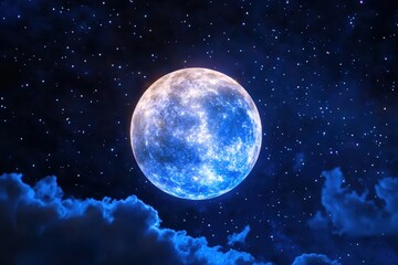 Fototapeta premium Massive Alien World Seen from Space with Bright Moon and Starry Night Sky