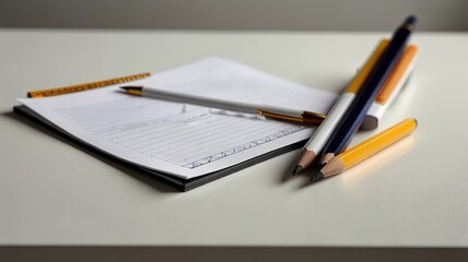 Naklejka premium Office desk table with pen and pencil
