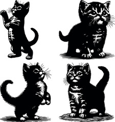 Set of Four Kitten Silhouettes in Playful Poses