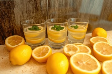 Lemonade Stand Vibes: A tall glass of lemonade with floating lemon slices and sprigs of mint