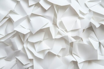 White crumpled papers spread, piled together. Concept for chaos, confusion, waste