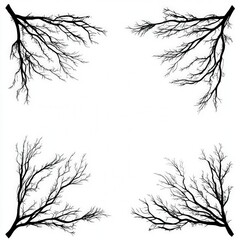 Fototapeta premium a minimalist forest frame, delicate line art of elegant tree branches, modern monochrome style, isolated on white background