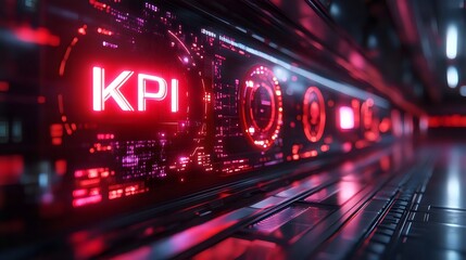 Obraz premium A computer monitor with a red background and the word KPI in red letters