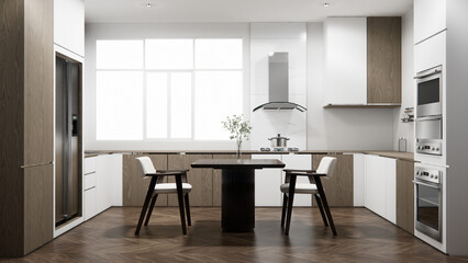 mockup table bar on set kitchen shaped modern style concept. 3d rendering