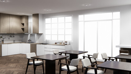 mockup table bar on set kitchen shaped modern style concept. 3d rendering