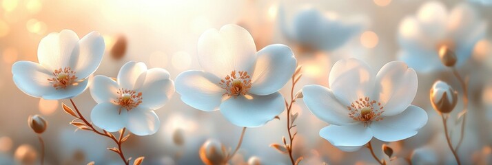 Fototapeta premium Delicate Ethereal White Flowers with Soft Petals in Dreamy Atmosphere