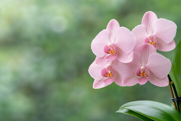 Fototapeta premium Beautiful pink orchids in soft focus background
