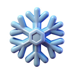 Fototapeta premium Stylized light blue plastic snowflake icon representing winter weather condition or temperature control isolated against transparent background.