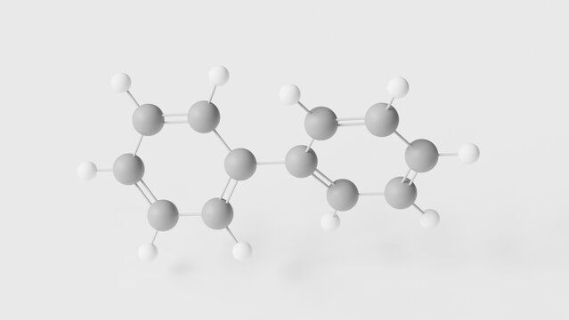 biphenyl molecule 3d, molecular structure, ball and stick model, structural chemical formula e230