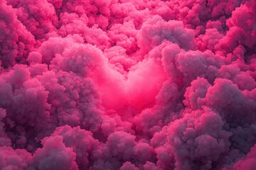 Obraz premium Pink heart cloudscape, fluffy abstraction, romantic background, love expression
