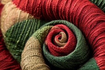 Colorful fabric swirls into a rose shape