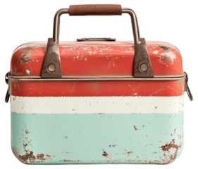 PNG Vintage metal lunchbox with red, white, and green stripes