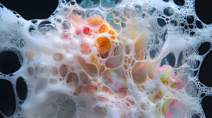 Colorful Soap Foam with Bubbles and Abstract Patterns in a Dynamic Fluid Composition