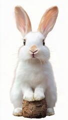 Charming illustration of a fluffy white rabbit, perfect for children's book covers, nursery decor, or Easter-themed designs. Evokes serenity and innocence.