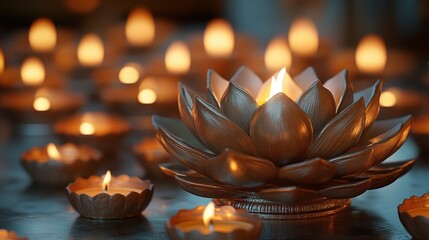 Lotus candle arrangement, warm glow