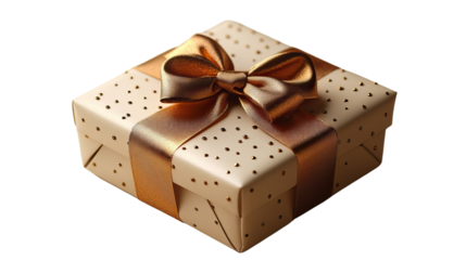 Golden Gift's Delight: A square gift box, adorned with a lustrous golden bow and elegant polka-dot wrapping, presented a sense of anticipation, making the gift appear more delightful